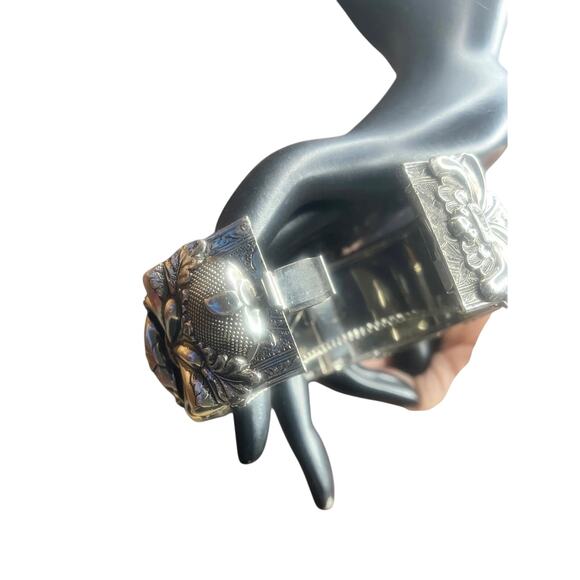 Vintage Vargas Silvertone Mesh Floral Bangle Bracelet - Picture 5 of 7